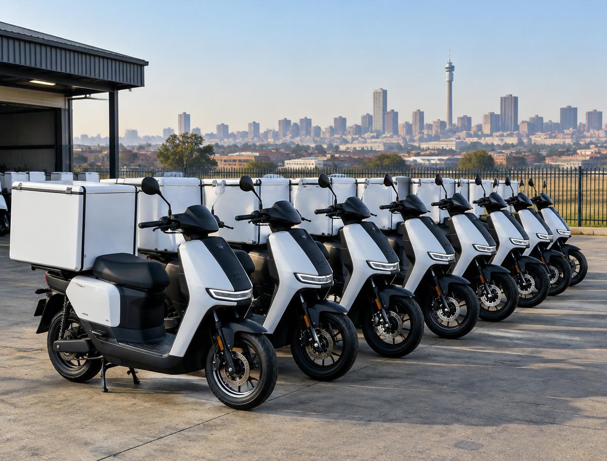 Row of electric delivery scooters